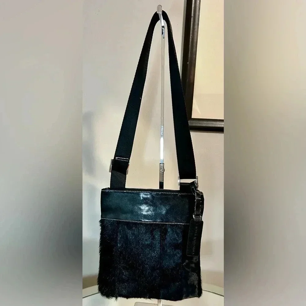 New AQUA MADONNA Black Cow Hide Hair On Crossbody Bag - Picture 1 of 4